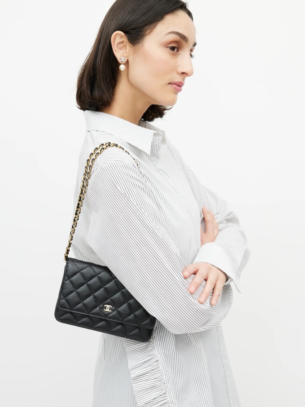 Black & Silver Quilted Wallet on Chain